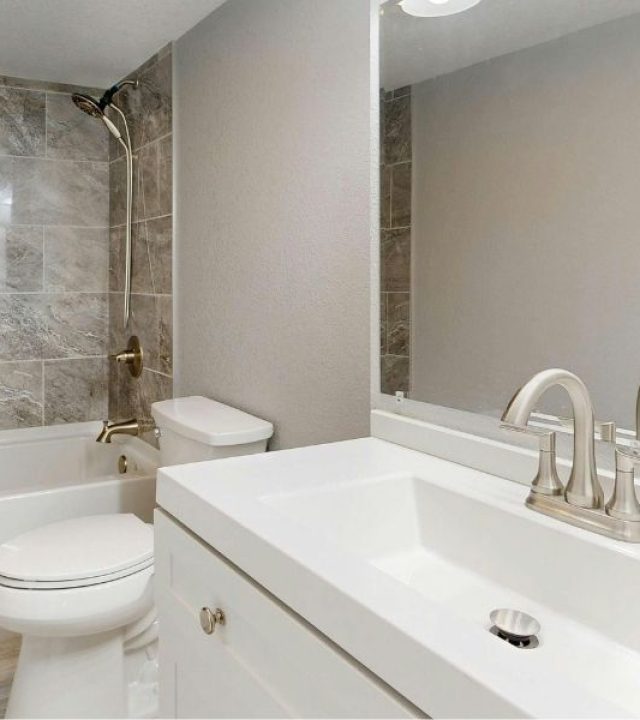 Modern Bathroom with Marble Tile and Vanity