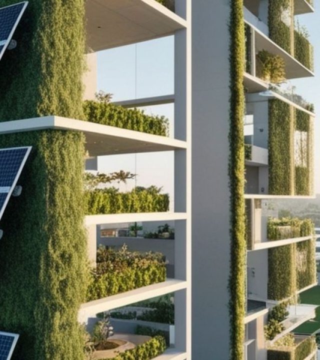 Modern Green Building with Solar Panels